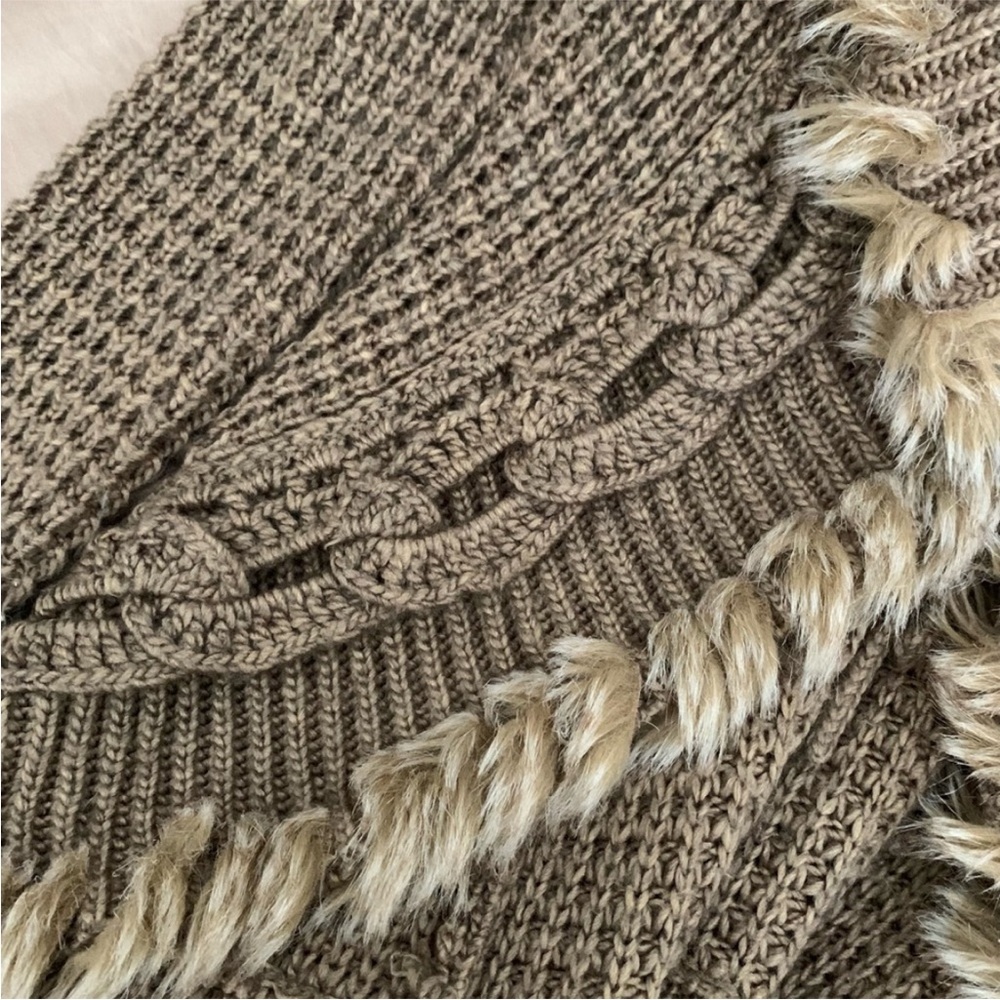Boston Proper Wool Fringe Shawl Collar Sweater - Picture 3 of 6